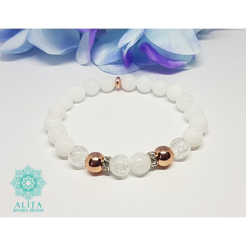 Tejkvarc-hematit- hegyikristály 8 mm ásvány karkötő