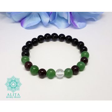   Nyilas csillagjegy karkötő-ónix-aventurin-gránát-hegyikristály