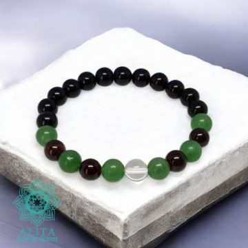   Nyilas csillagjegy karkötő-ónix-aventurin-gránát-hegyikristály