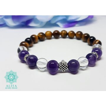   Szűz csillagjegy karkötő- tigrisszem-ametiszt-hegyikristály