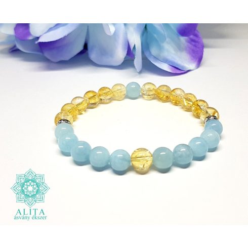 Szűz csillagjegy karkötő- citrin-akvamarin 