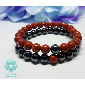 Vörös jáspis- hematit páros ásvány karkötő