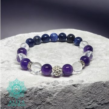 Kos csillagjegy karkötő- ametiszt-hegyikristály-szodalit