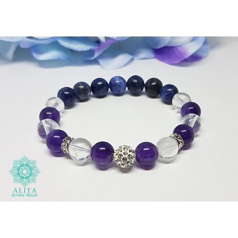 Kos csillagjegy karkötő- ametiszt-hegyikristály-szodalit