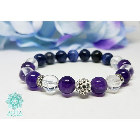 Kos csillagjegy karkötő- ametiszt-hegyikristály-szodalit
