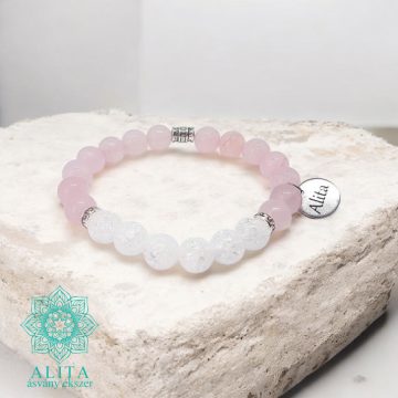 Rózsakvarc-roppantott hegyikristály ásvány karkötő