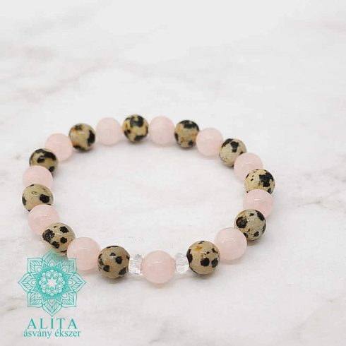 Dalmata jáspis- rózsakvarc ásvány karkötő