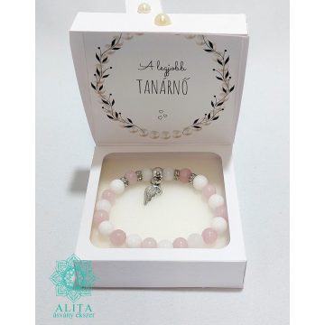 A legjobb tanárnő rózsakvarc-tejkvarc ásvány karkötő