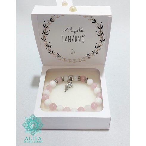 A legjobb tanárnő rózsakvarc-tejkvarc ásvány karkötő