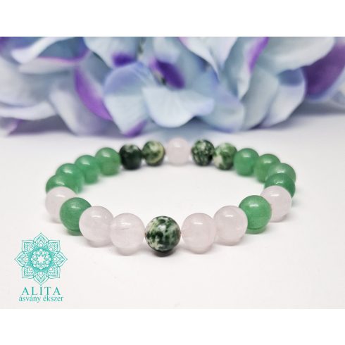 Rák csillagjegy-aventurin-rózsakvarc-kanadai jade ásvány karkötő