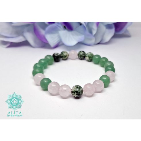 Rák csillagjegy-aventurin-rózsakvarc-kanadai jade ásvány karkötő