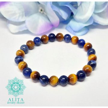 Szodalit-tigrisszem 8 mm ásvány karkötő