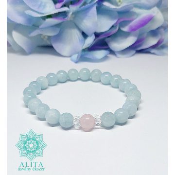 Akvamarin-hegyikristály-rózsakvarc 8 mm ásvány karkötő