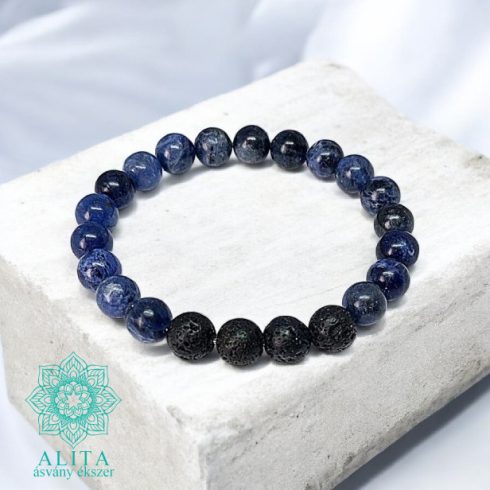 Szodalit és lávakő ásvány karkötő