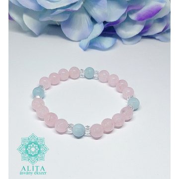 Rózsakvarc-akvamarin ásvány karkötő