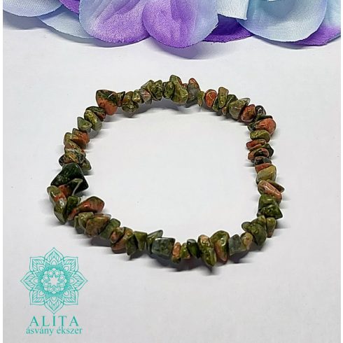 Unakit szemcse ásvány karkötő