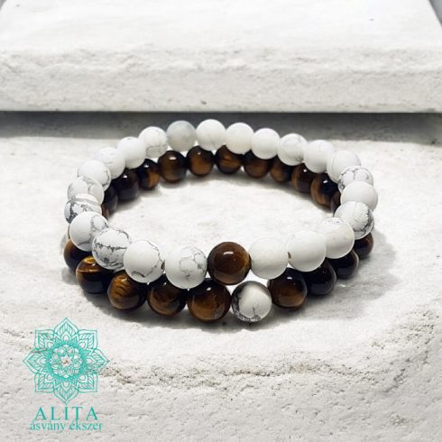 Howlit-tigrisszem páros ásvány karkötő