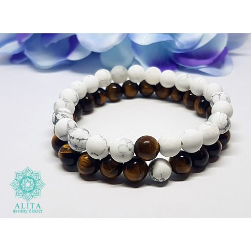 Howlit-tigrisszem páros ásvány karkötő