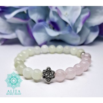 Rózsakvarc-jade ásvány karkötő