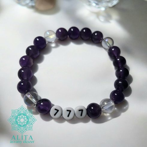777 Angyalszám karkötő – ametiszt és angyalaura kvarc