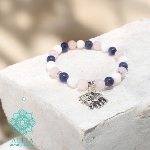 Rózsakvarc-tejkvarc-kékkvarc ásvány karkötő