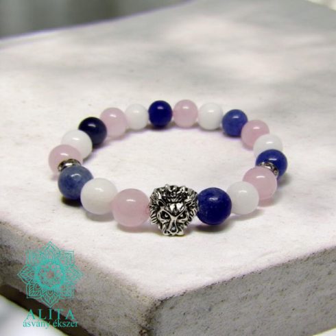 Rózsakvarc-tejkvarc-kékkvarc ásvány karkötő