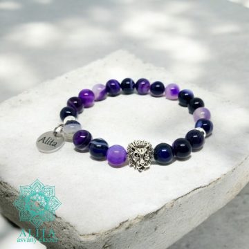 Lila sávos achát ásvány karkötő