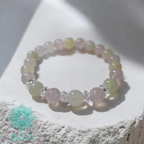 Rózsakvarc - jade - hegyikristály ásvány karkötő 