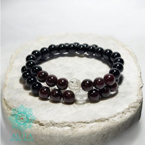 Páros védelmező ásvány karkötő – ónix, gránát, hegyikristály