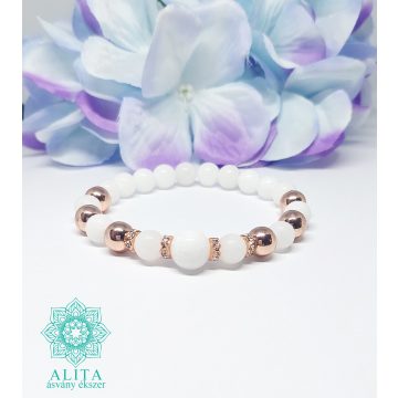 Tejkvarc-rose gold hematit 8 mm-es ásvány karkötő