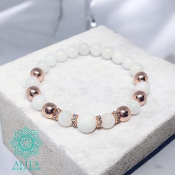 Tejkvarc-rose gold hematit 8 mm-es ásvány karkötő