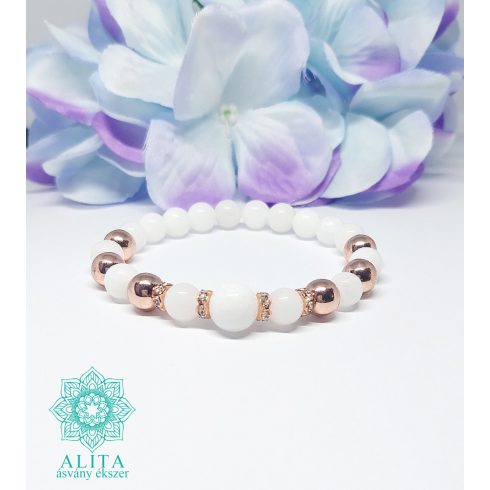 Tejkvarc-rose gold hematit 8 mm-es ásvány karkötő