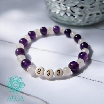 333 Angyalszám karkötő – rózsakvarc és ametiszt