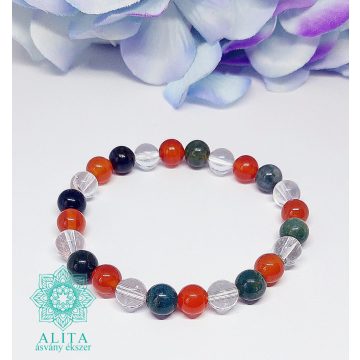 Karneol-achát-hegyikristály ásvány karkötő