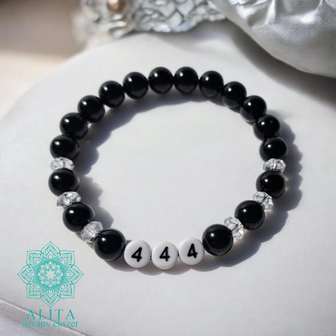 444 Angyalszám karkötő – ónix és hegyikristály