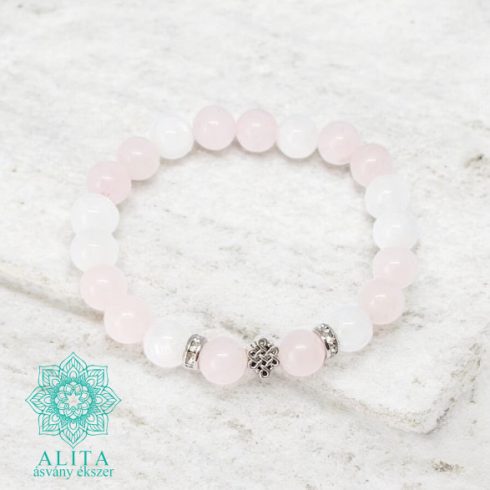 Rózsakvarc-szivárvány holdkő 8 mm ásvány karkötő