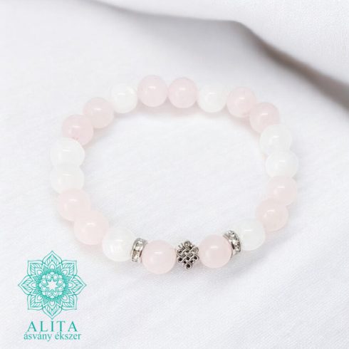 Rózsakvarc-szivárvány holdkő 8 mm ásvány karkötő