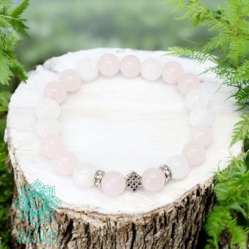 Rózsakvarc-szivárvány holdkő 8 mm ásvány karkötő