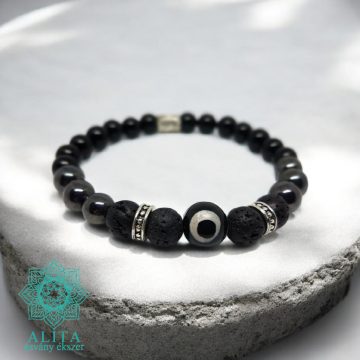 Védelmező Dzi kő 3 szemes ásvány karkötő
