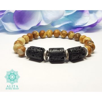 Képjáspis-lávakő henger ásvány karkötő