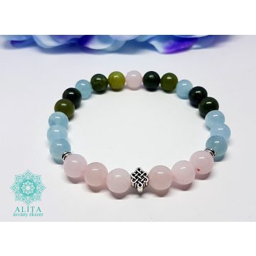 Bika csillagjegy karkötő-akvamarin-jade-rózsakvarc