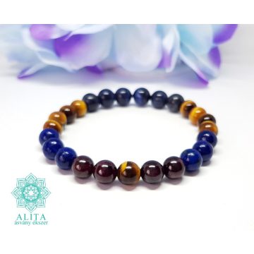    Nyilas csillagjegy karkötő-gránát-tigrisszem-lapis-szodalit