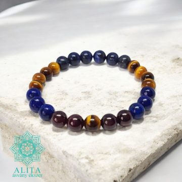    Nyilas csillagjegy karkötő-gránát-tigrisszem-lapis-szodalit